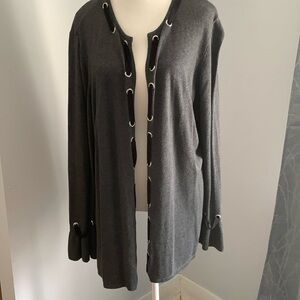 Grey sweater cardigan an with black trim detail